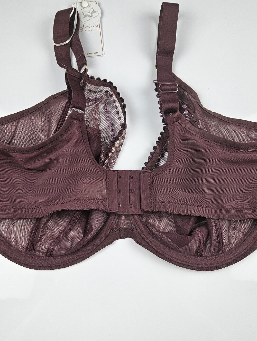 Elomi Matilda Sugerplum Plunge Mesh  Sheer Underwire Bra NWT Size 42J - Picture 2 of 15